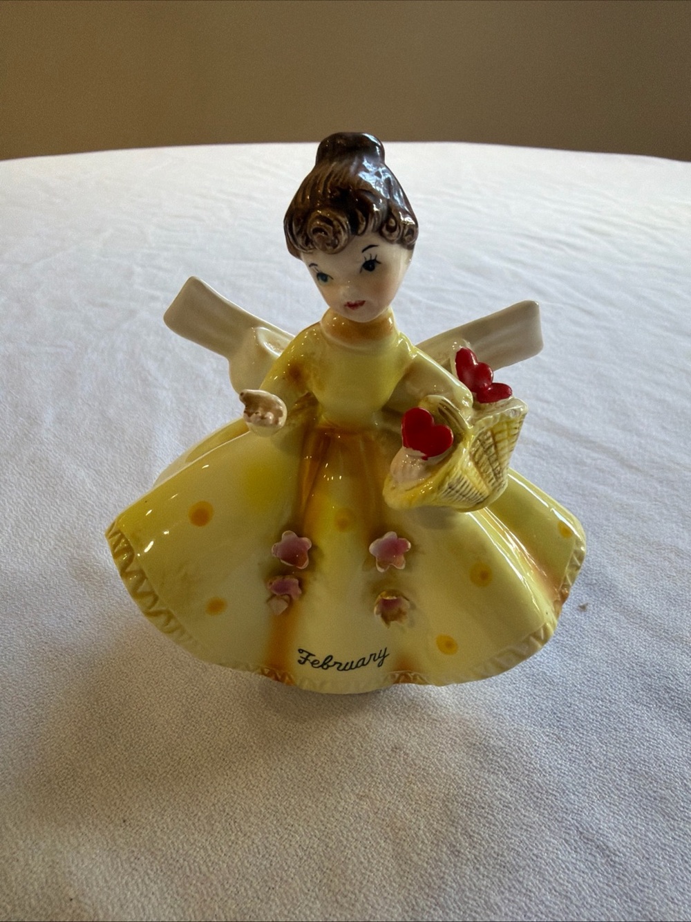 VTG Lefton Birthday Girl February Big Bow Girl Valentine Day Hearts